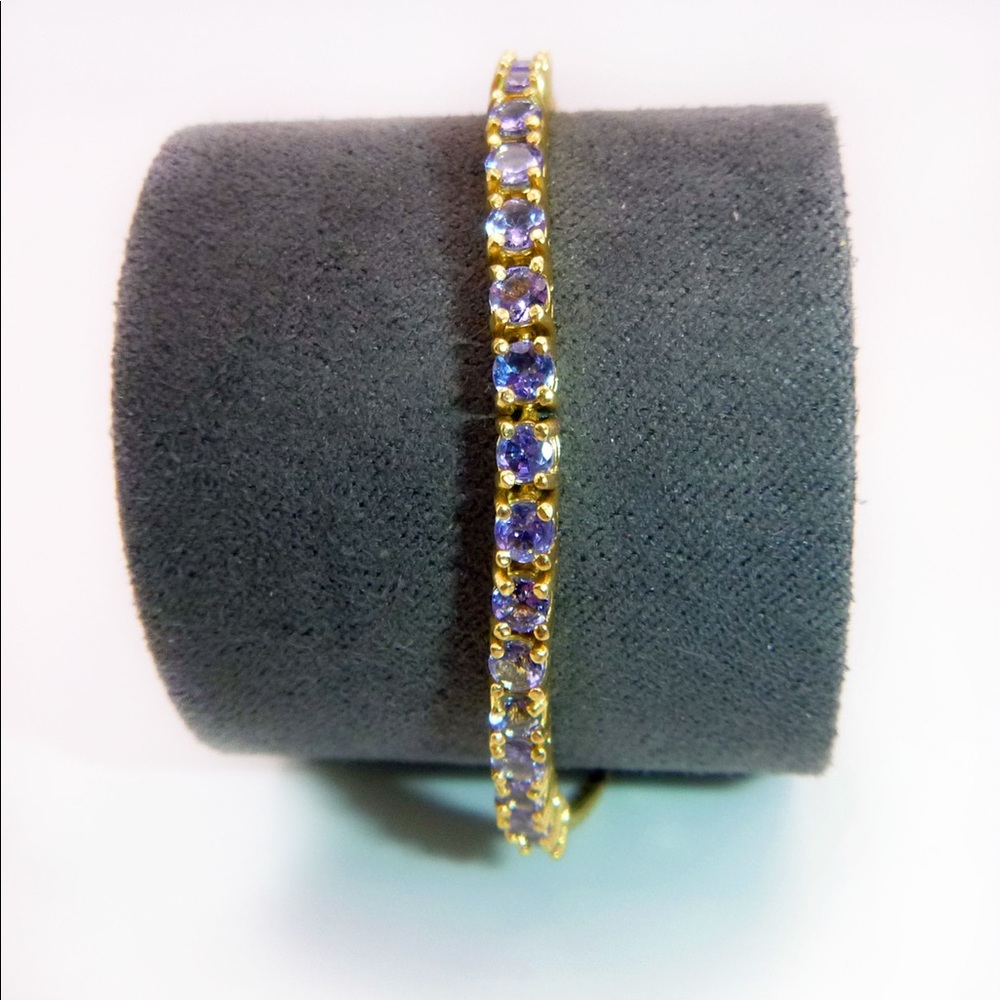 1.80 ctw round Tanzanite 18K Yellow Gold over Silver Bolo Bracelet